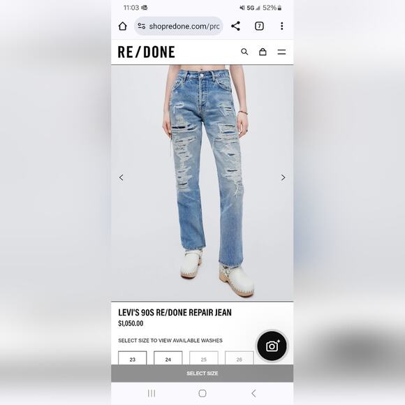 LEVI'S 90S RE/DONE REPAIR JEAN Regular in indigo size 26Price$1,050.00